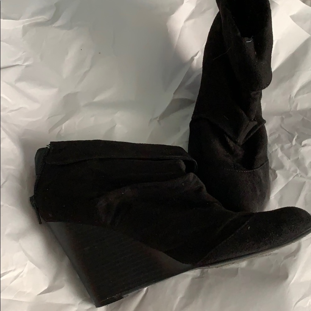 Black wedge heel booties